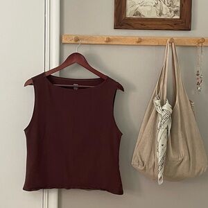 Quince Chocolate Brown Cotton-Blend Boatneck Top